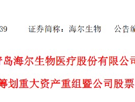 终止吸收合并上海莱士，海尔生物复牌大跌10.8%