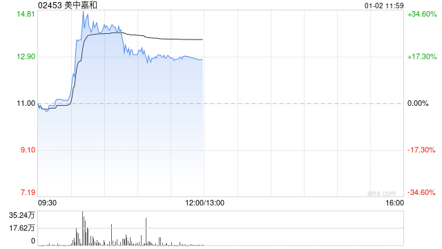 美中嘉和盘中涨超35% 公司签订2亿元融资租赁协议